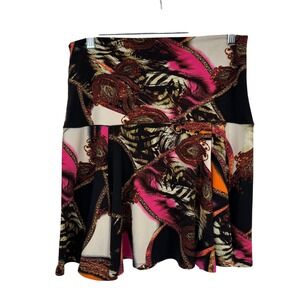 Eva Varro Bold Chain Print Knee Length Skirt Women Medium Black Orange Polyester